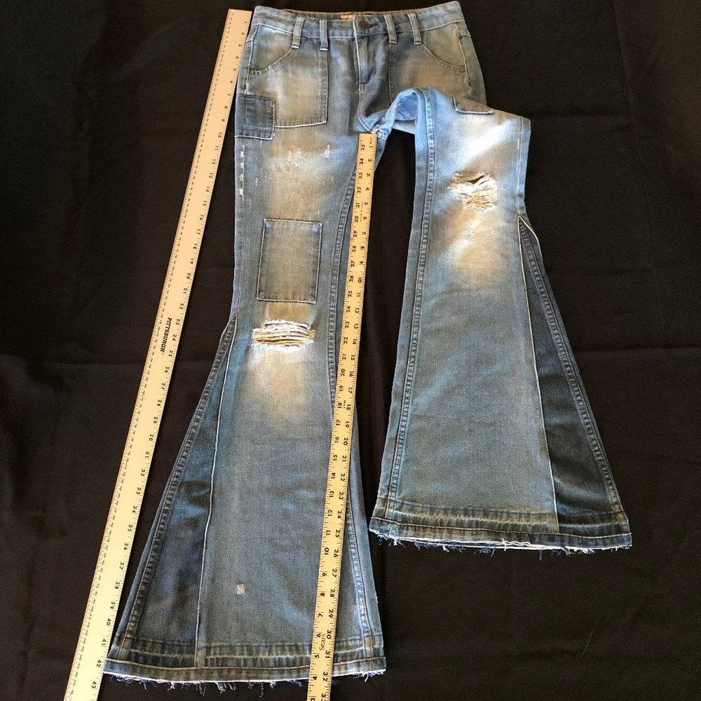Free People Light Blue Patchwork Flare Jeans - Picture 12 of 16